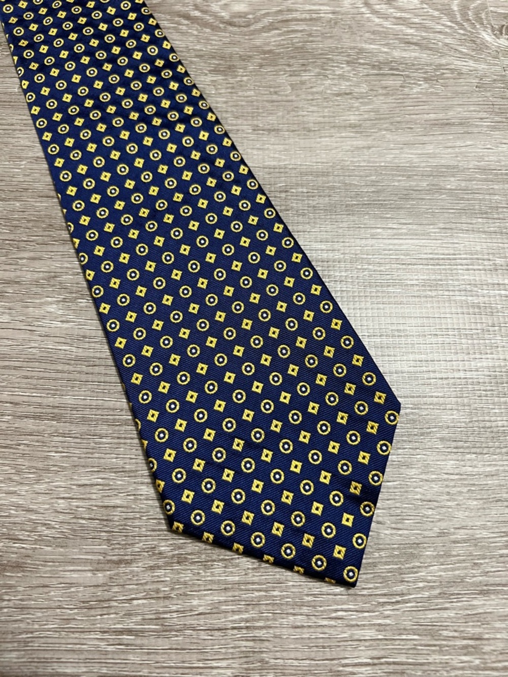 Polo Ralph Lauren Classic Navy and Yellow Geometric Men's Tie 100% silk